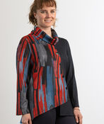 Abstract Multi-Colored Asymmetrical Cowl Wrap Shirt, Red, original image number 0